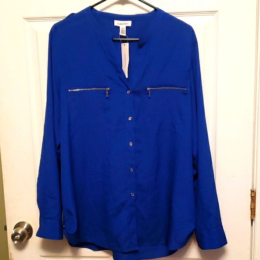 Calvin Klein Button Up Royal Blue Blouse